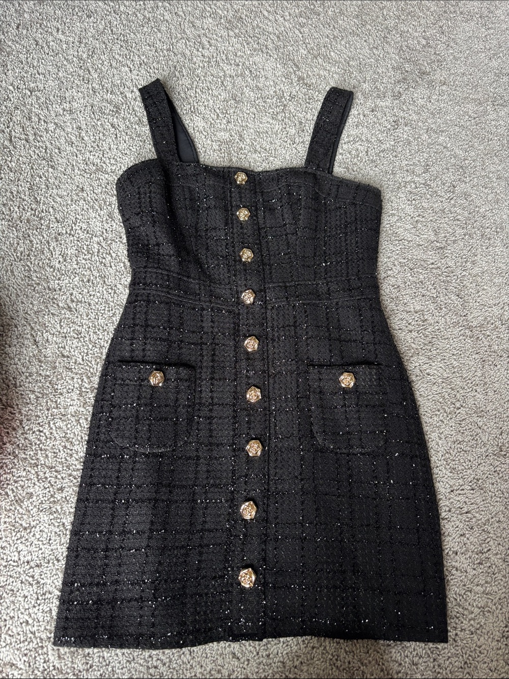 Amanda Uprichard Black Tweed Button-Front Mini Dress